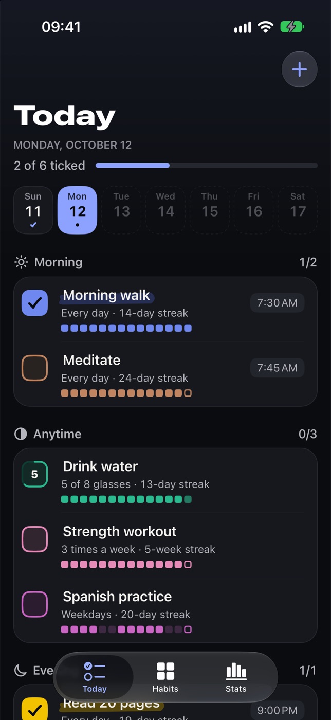 Tickmark Today in dark mode